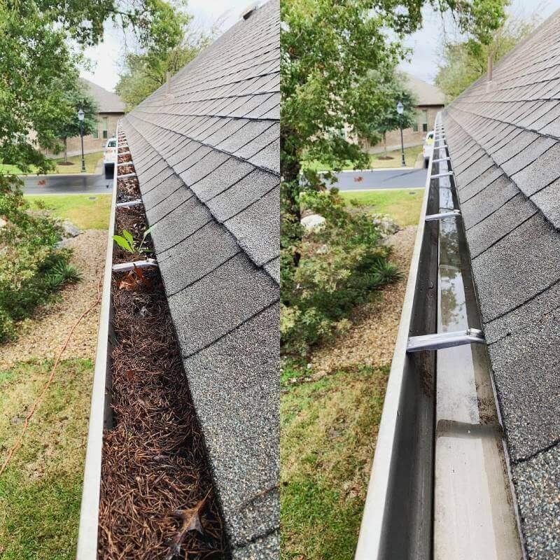 before and after gutter clean